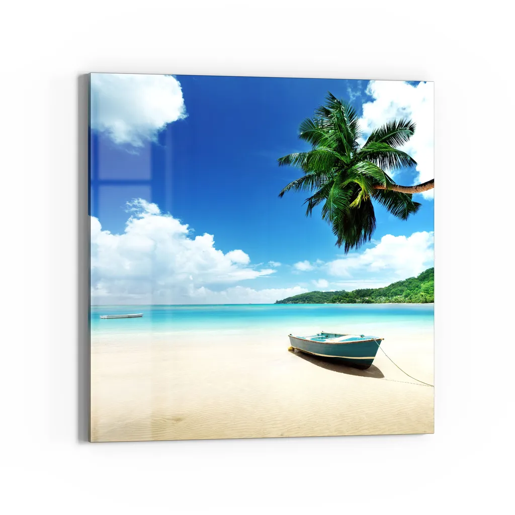 DEQORI Magnettafel Glas 50x50 cm 'Boot im seichten Wasser' beschreibbar Whiteboard